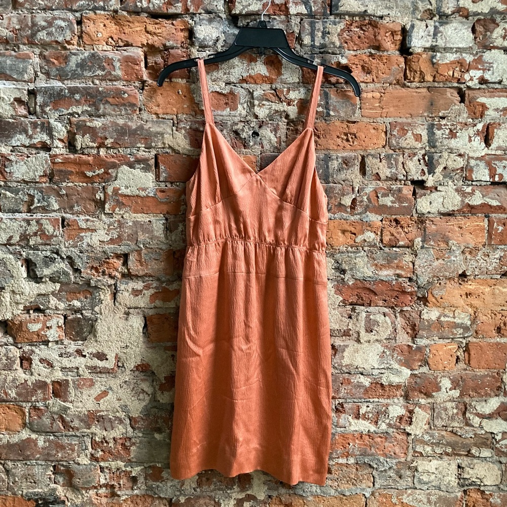 J Crew Peach/Melon Colored Pebbled Hammered Silk Slip Dress, Sz 0
